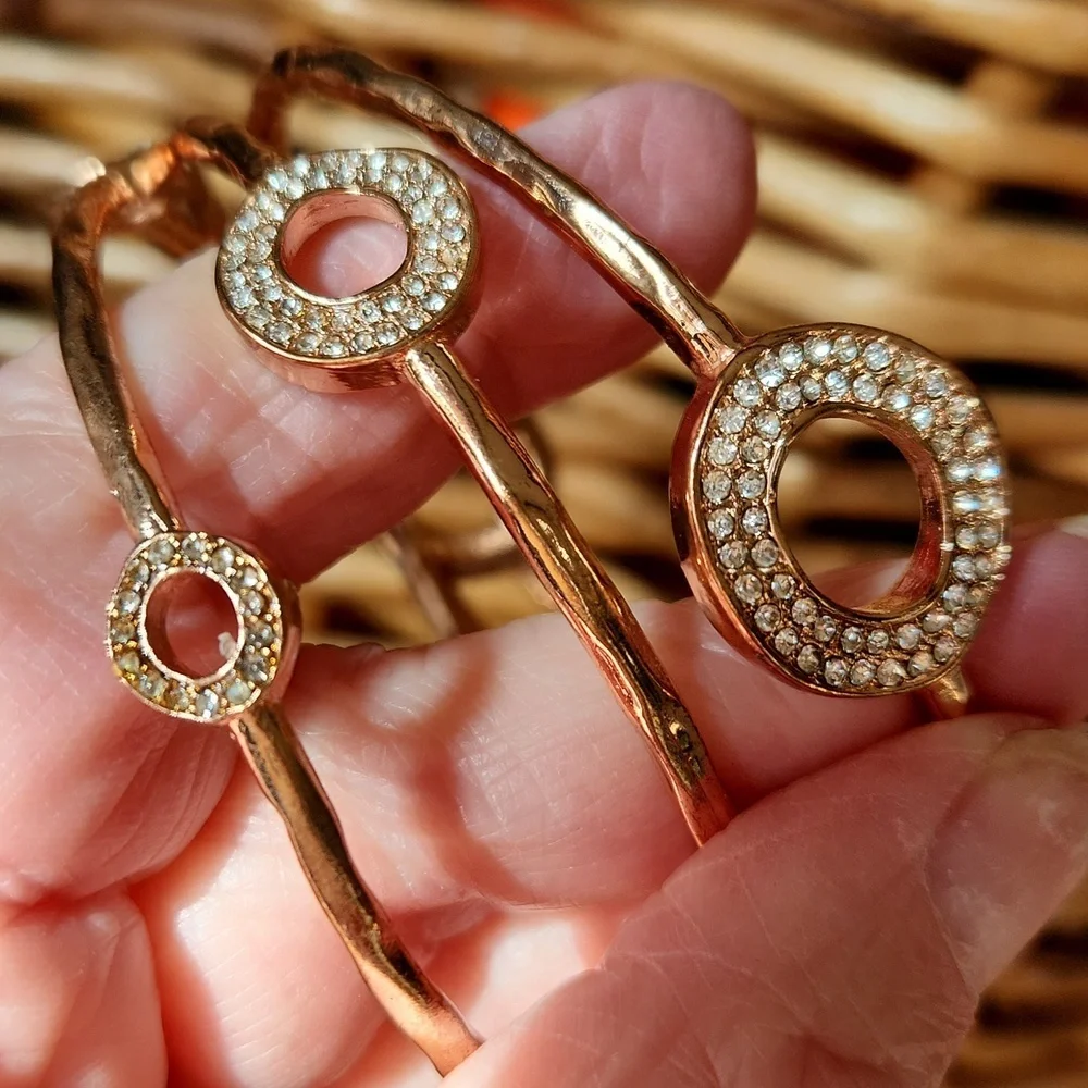 Rose Gold Stack Set Bracelets Rhinestones - Picture 4 of 8